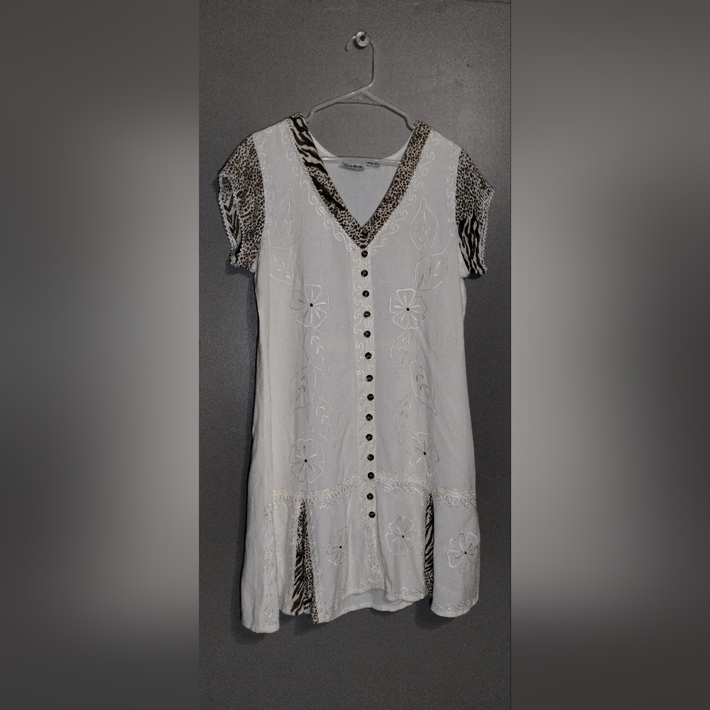 Raya Sun Cream and Brown Embroidered Dress (S)